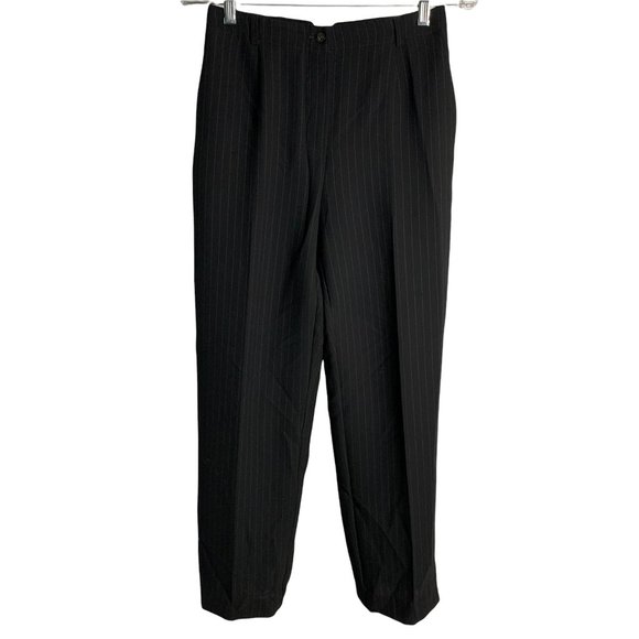 Vintage Emma James Pinstripe Dress Pants 4P Black Ankle Crop Pockets Button - Picture 1 of 5